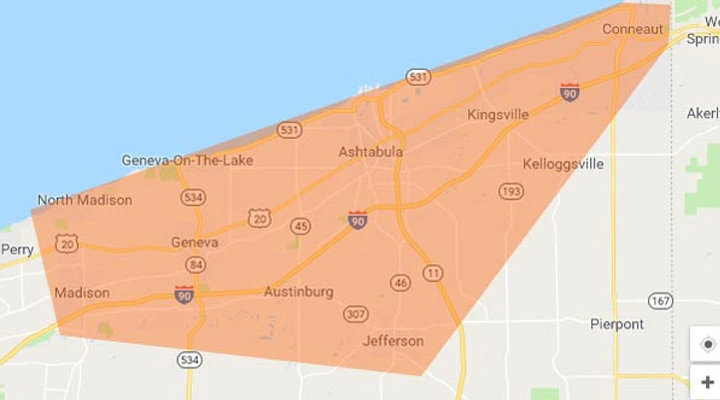 Our service area is the Greater Ashtabula, OH region.