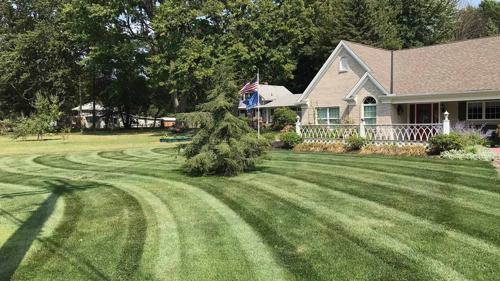 Mowing stripes in a well-maintained Geneva lawn.