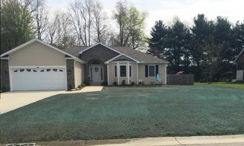 Establishing a new lawn with our hydro seeding services at a residential property in Ashtabula, OH.